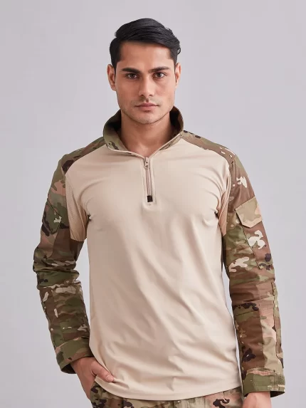 Advanced Multicam Full Sleeves Tactical T-shirt with camouflage sleeves, ideal for military, airsoft, and outdoor training