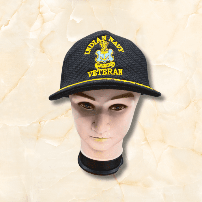 Indian Navy Cap for Men – Premium embroidered military-style navy blue cap honoring Indian maritime forces.