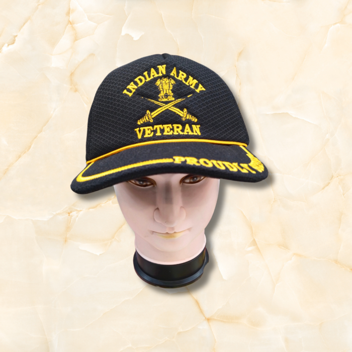 Premium Indian Army Veteran Cap for Men – Embroidered Military Tribute Hat in Olive Green