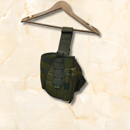 Durable tactical thigh holster for men with adjustable straps and quick-release buckle for secure handgun carry