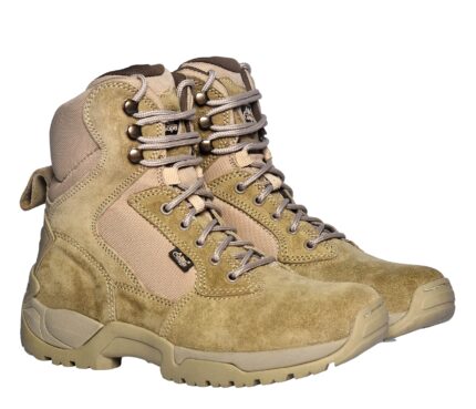 Allen Cooper 6053 Camel Boots for Men featuring steel toe protection, anti-slip PU sole, and stylish Barton leather upper.